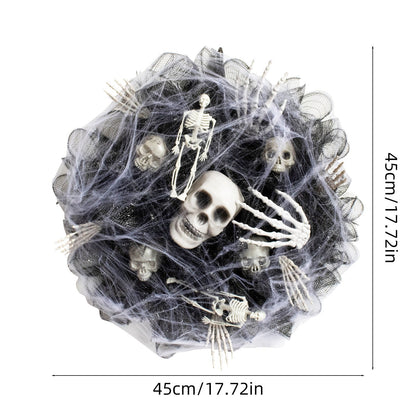 Halloween Mesh Wreath – Skull Garland for Door and Wall Decor