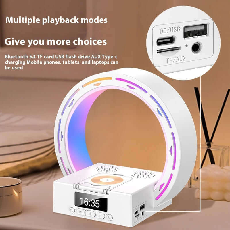 4-in-1 Bluetooth Speaker with Charging Pad, Alarm Clock & Bedside Lamp