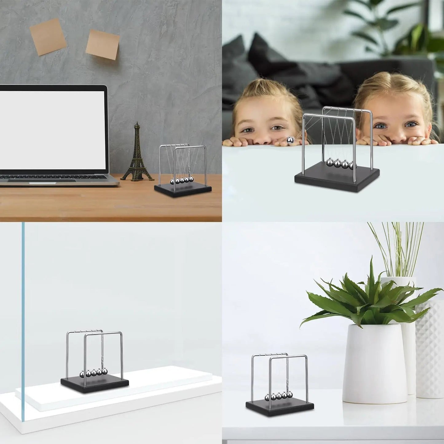 Kinetic Pendulum with Steel and Wooden Balls | Continuous Motion Educational Physics Decor