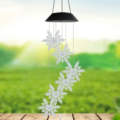Solar-Powered Wind Chime with LED Snowflakes – Waterproof Hanging Light for Garden, Balcony & Patio