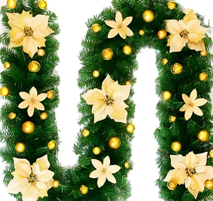 Warm White LED Christmas Garland in Rattan Style - 270 cm Decorative Light