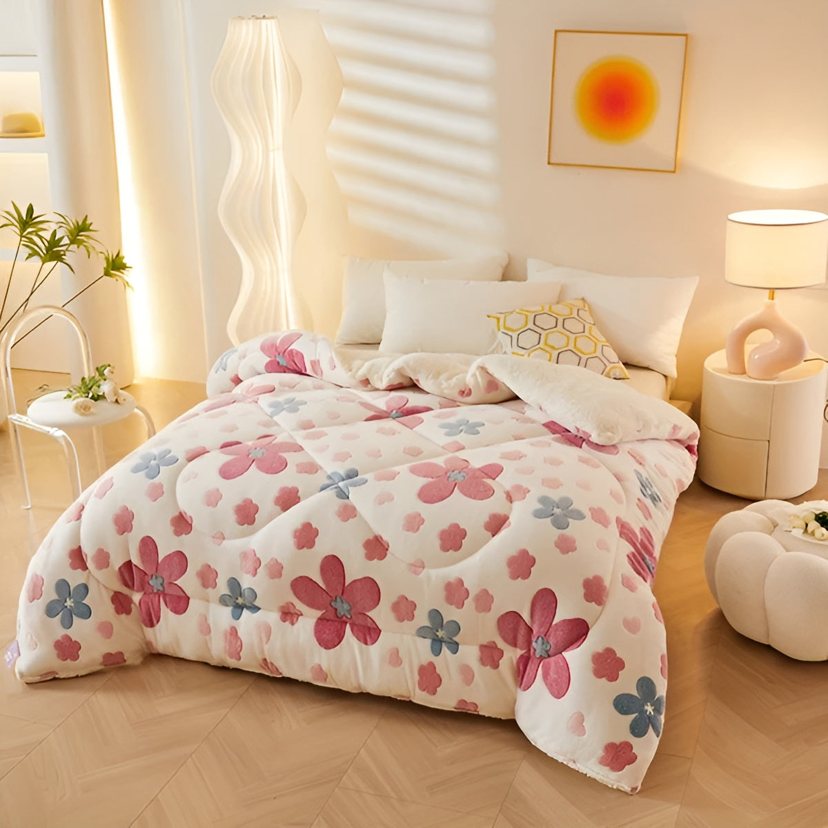 Floral Design Flannel Bed Blanket | Soft, Cozy, Skin-Friendly & Easy Care