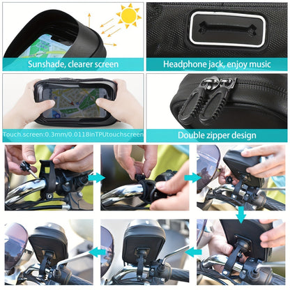 Waterproof Bicycle and Motorcycle Phone Mount – 360° Rotation for 4.5–6.4 inch Devices