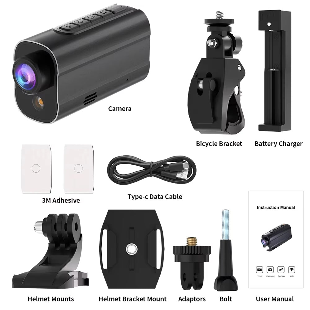 5K Bicycle Camera with Electronic Image Stabilization and LED Light