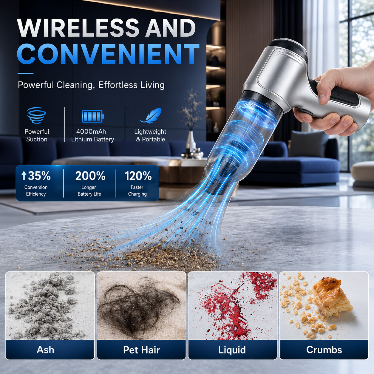 Cordless Portable Vacuum Cleaner for House, Vehicle & Pet Fur