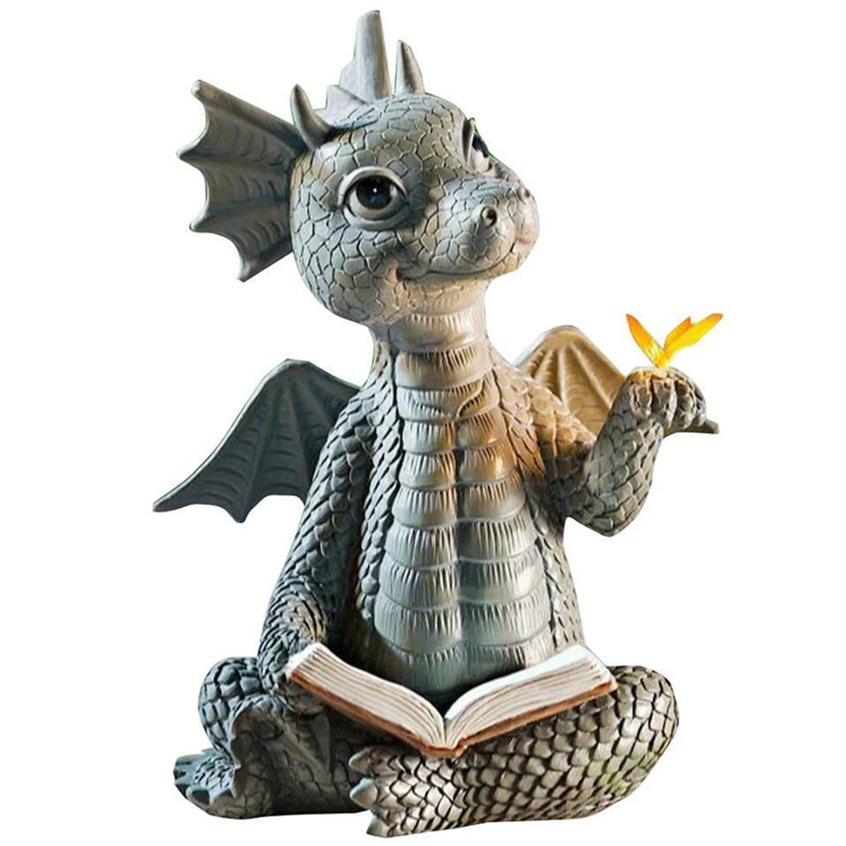Charming Reading Dragon Garden Statue | Resin Figure for Home & Outdoor Decor