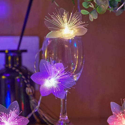 Fiber Optic LED Flower Fairy Lights | Battery-Operated Decorative Garland 2–3 m | Warm White & Multicolor