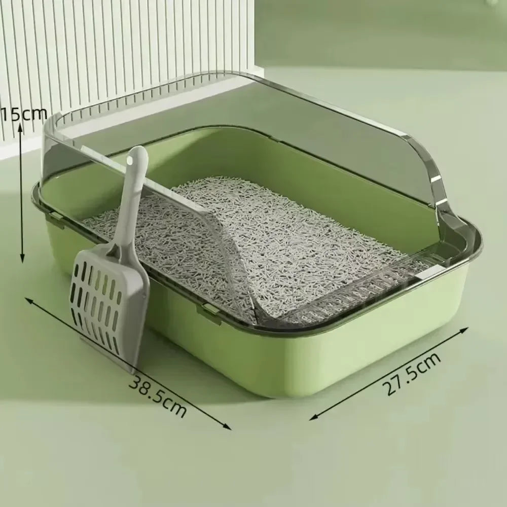 Half-Closed Cat Litter Box with Splash Guard and Included Scoop | Pet Supplies