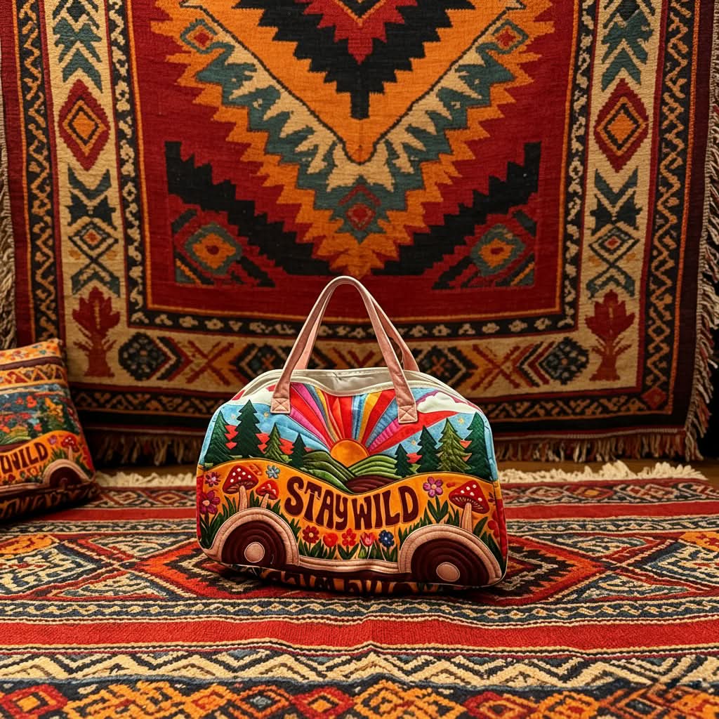 Vintage-Inspired Travel Tote Bag with Bohemian Flair