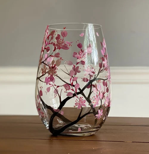 Hand-Painted Art Wine Glasses - Four Seasons Tree Design