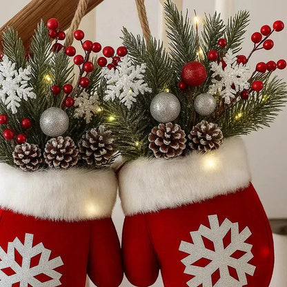 Mitten-Shaped Christmas Wreath with 120 LEDs and Timer Function