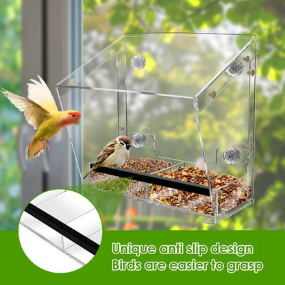 Acrylic Bird Feeder with Suction Cups for Window Mounting - Clear Design