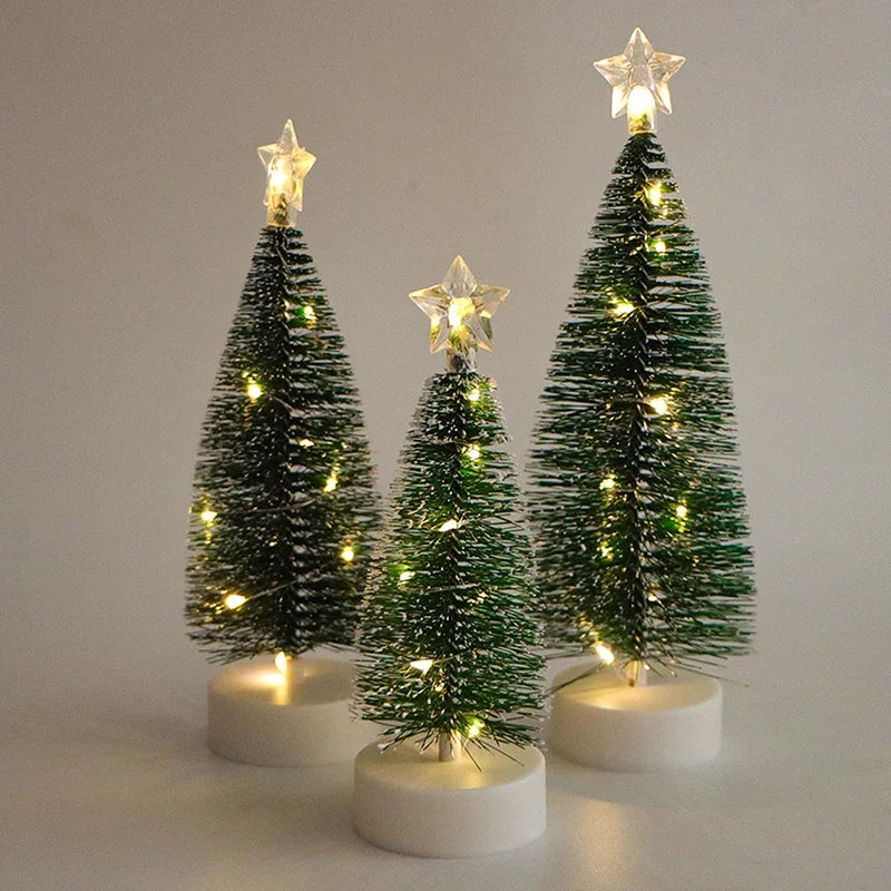 Mini LED Christmas Tree with Copper Wire Lights and Snow Effect - 16-21 cm, Warm White or Multicolor, Battery Operated
