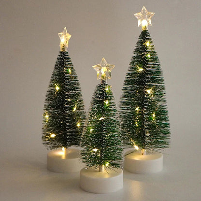 Mini LED Christmas Tree with Copper Wire Lights and Snow Effect - 16-21 cm, Warm White or Multicolor, Battery Operated