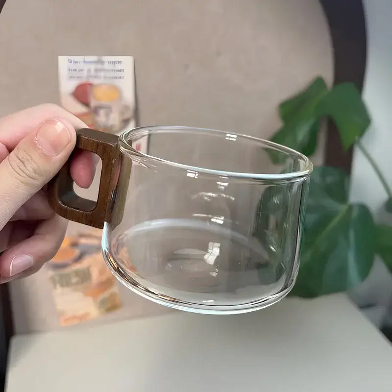 Handcrafted Glass Cup and Saucer Set - 3 Pieces with Walnut Design