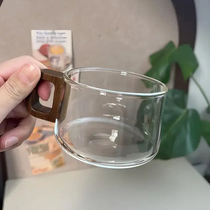 Handcrafted Glass Cup and Saucer Set - 3 Pieces with Walnut Design