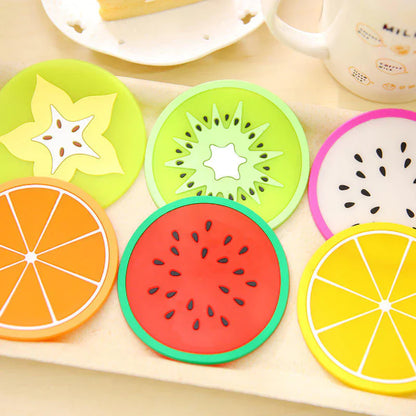 Set of 6 Vibrant Fruit-Themed Silicone Coasters
