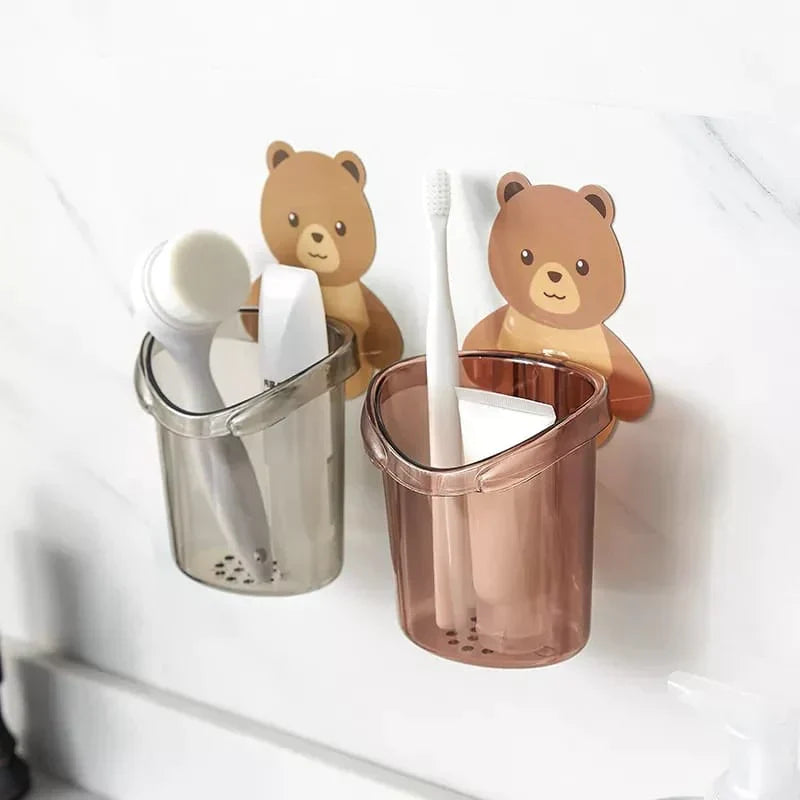 Wall-Mounted Toothbrush Holder Cup in Bear Design