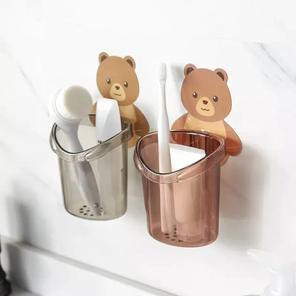 Wall-Mounted Toothbrush Holder Cup in Bear Design