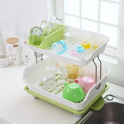 Double-Tier Dish Drying Rack with Utensil Holder