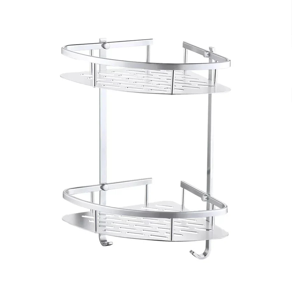 Dual-Tier Stainless Steel Corner Shelf for Bathrooms