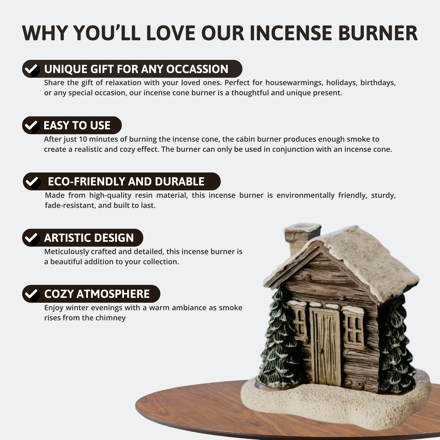 Log Cabin Incense Holder with 2 Free Cones – Last Day Discount