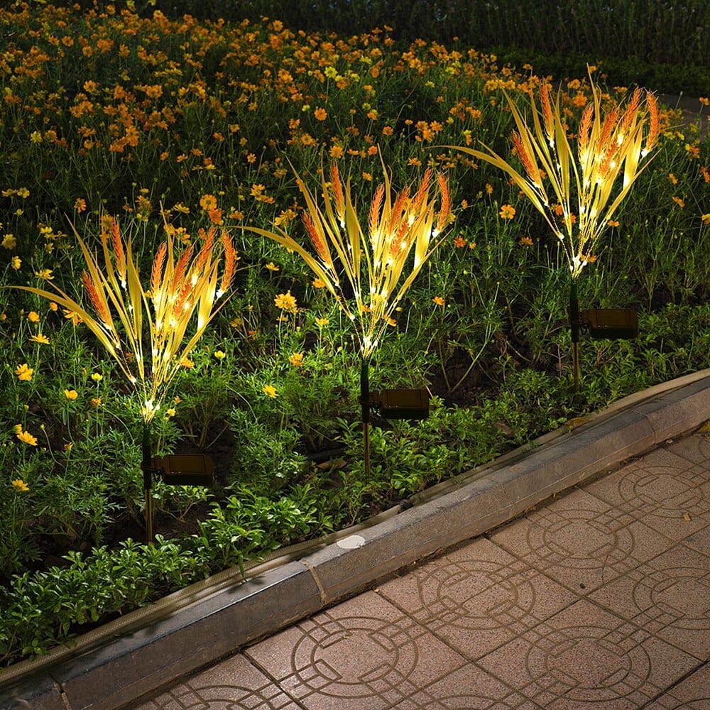 Set of 2 Solar-Powered Wheat Stem Lights for Outdoor Use