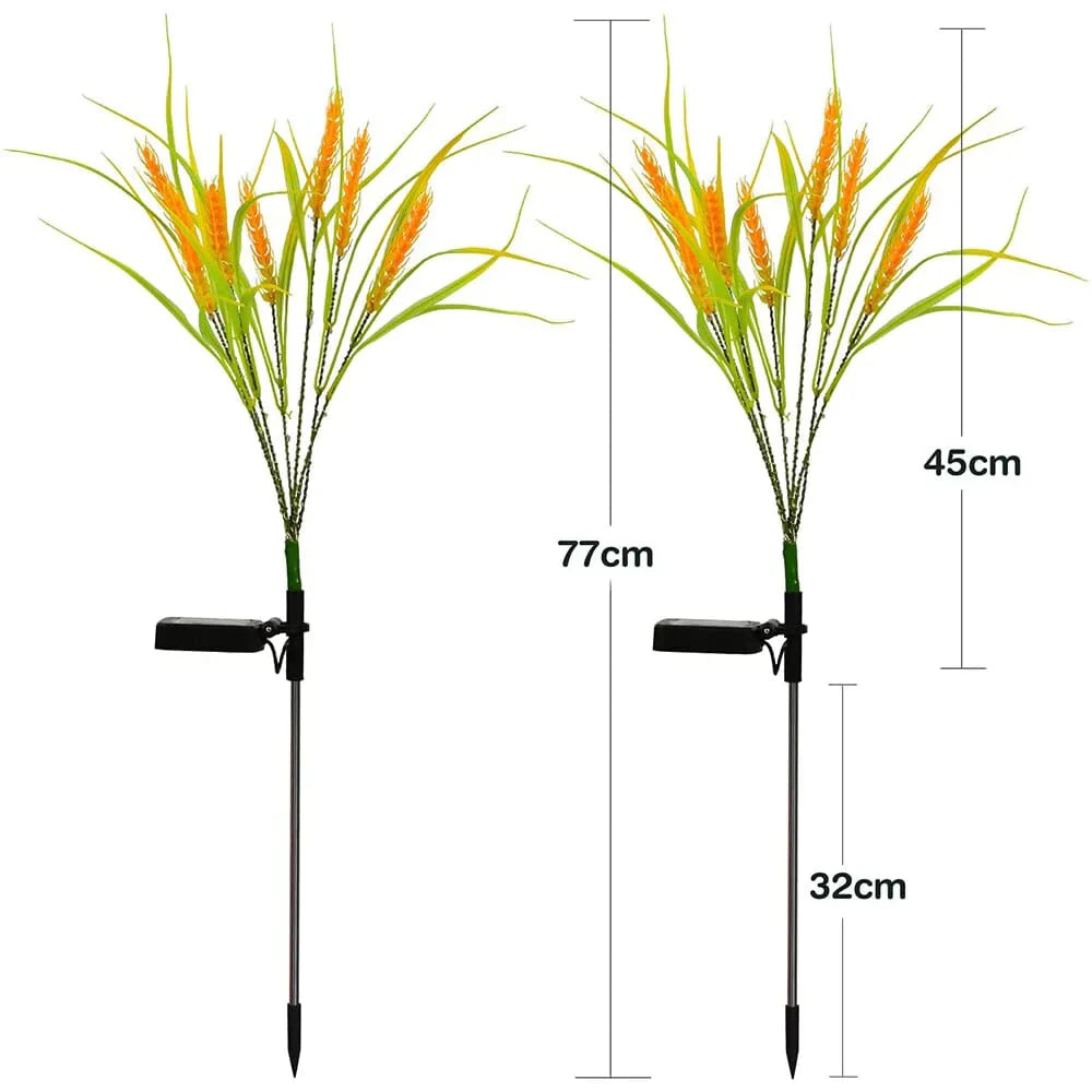 Set of 2 Solar-Powered Wheat Stem Lights for Outdoor Use