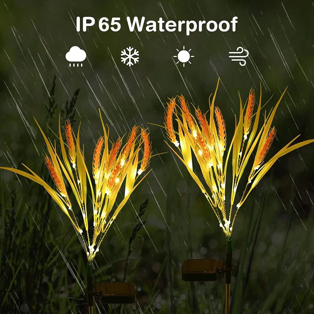 Set of 2 Solar-Powered Wheat Stem Lights for Outdoor Use