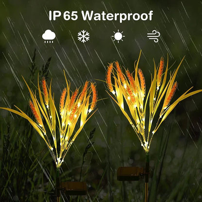 Set of 2 Solar-Powered Wheat Stem Lights for Outdoor Use