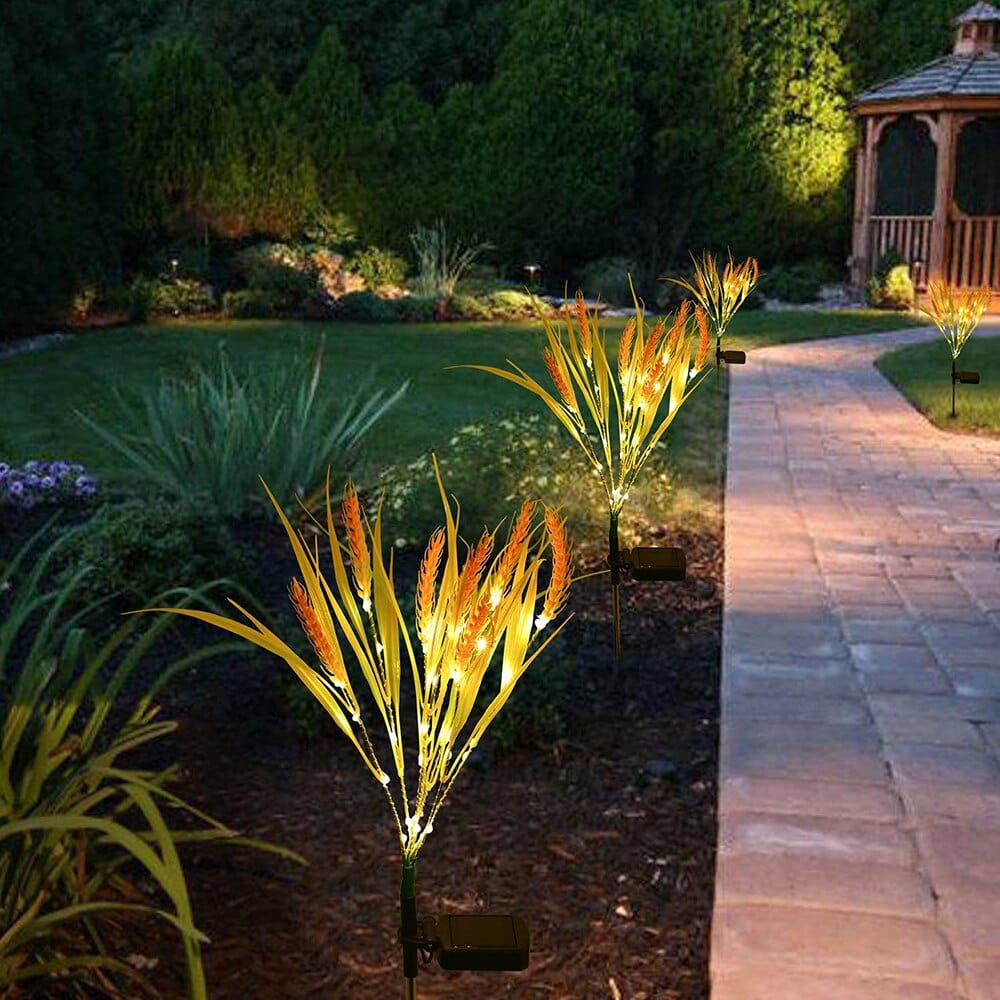 Set of 2 Solar-Powered Wheat Stem Lights for Outdoor Use
