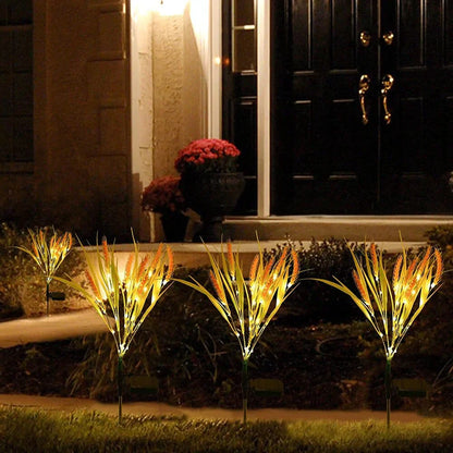 Set of 2 Solar-Powered Wheat Stem Lights for Outdoor Use