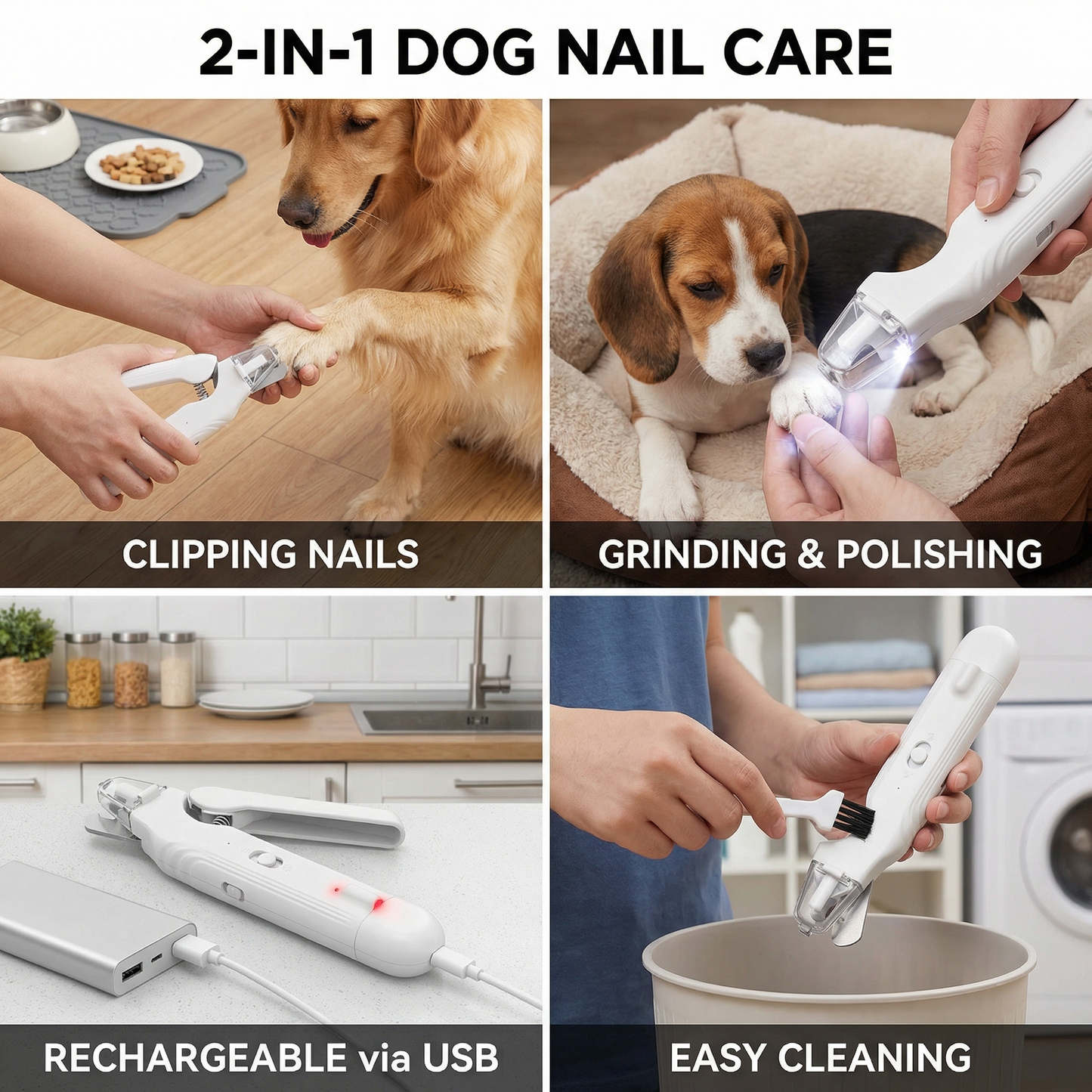 All-in-One Quiet Dog Nail Trimmer & Smoother – Rechargeable