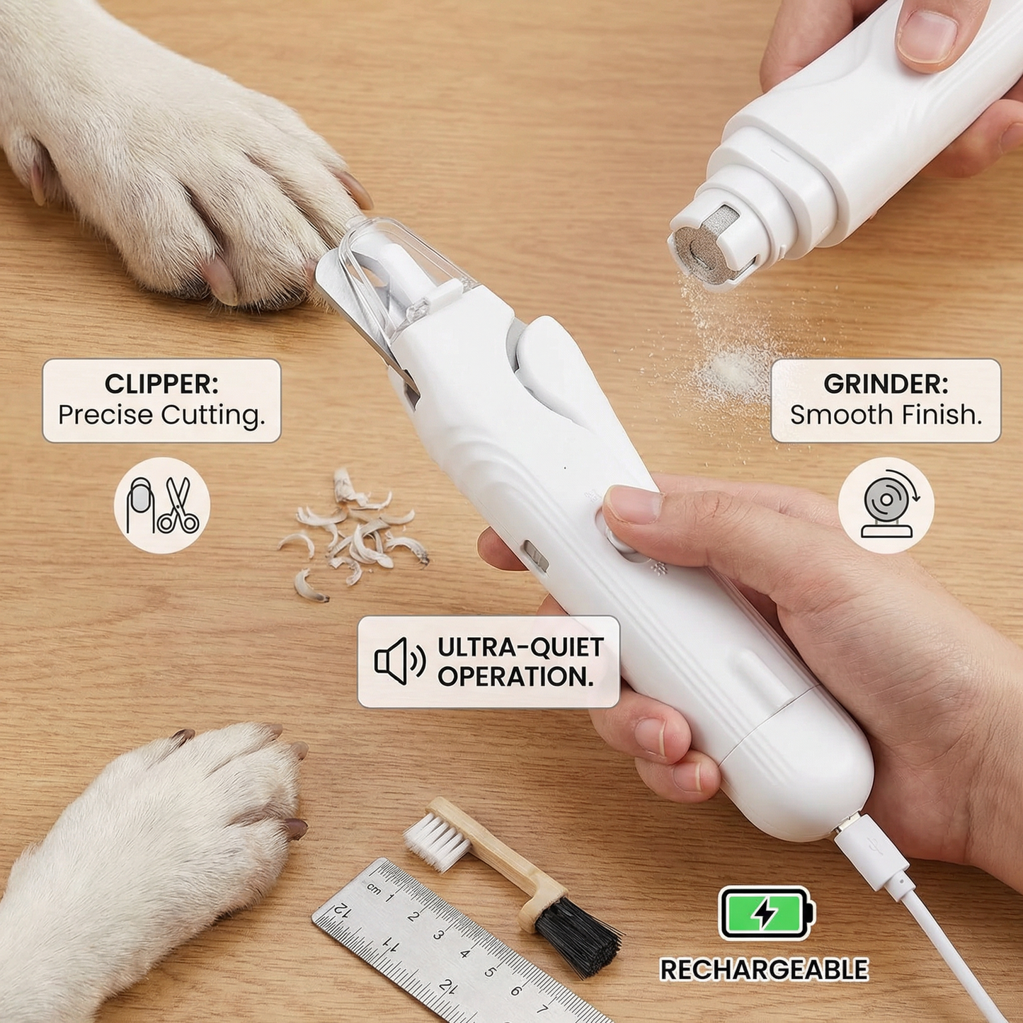 All-in-One Quiet Dog Nail Trimmer & Smoother – Rechargeable
