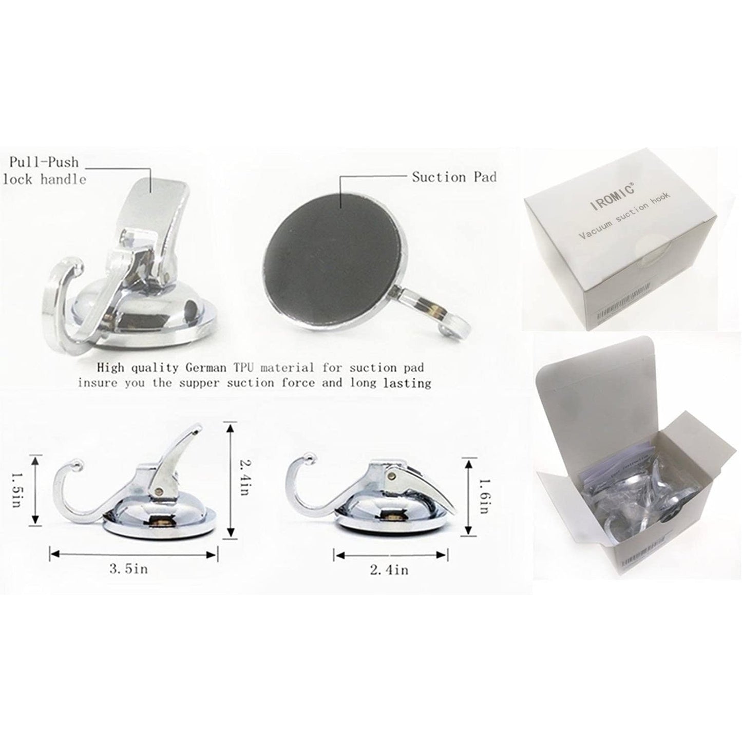 2-Pack Heavy-Duty Suction Cup Hooks for Vacuum Use