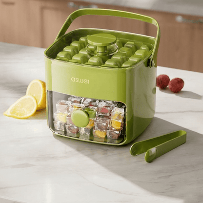 48-Cube Ice Tray with Push Feature, Storage Box and Tongs - Food Safe