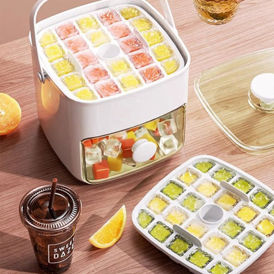 48-Cube Ice Tray with Push Feature, Storage Box and Tongs - Food Safe