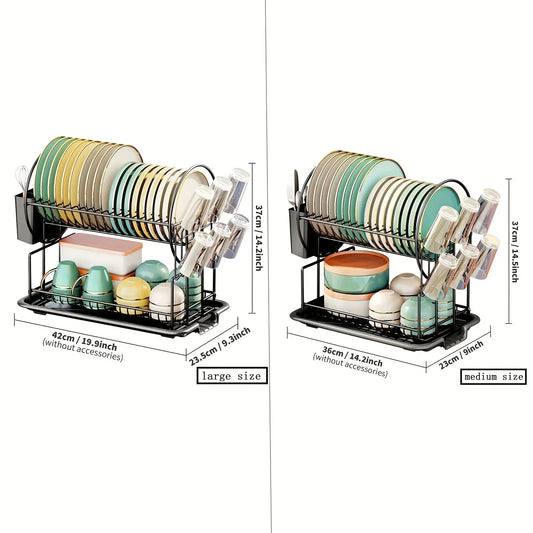 Efficient 2-Tier Dish Drying Rack with Drain Board Set