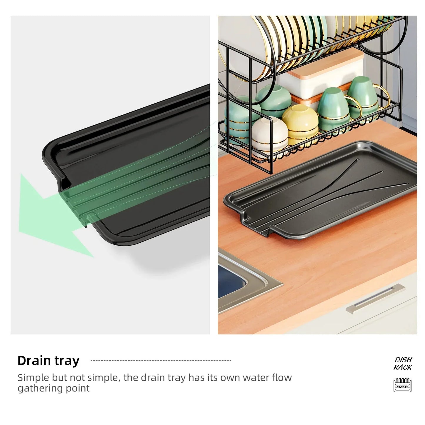 Efficient 2-Tier Dish Drying Rack with Drain Board Set