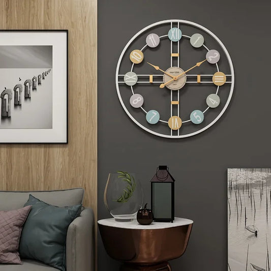 Large Vintage Wall Clock with Roman Numerals and Metal Frame
