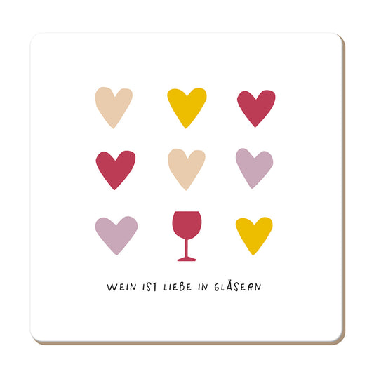 Cork Coasters Set - Wine is Love in Glasses Design