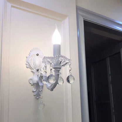 Candle Wall Light in White with Crystal Accents – Country Style Decor
