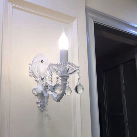 Candle Wall Light in White with Crystal Accents – Country Style Decor