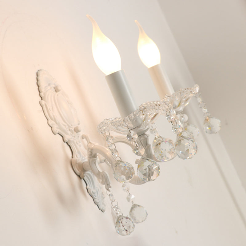 Candle Wall Light in White with Crystal Accents – Country Style Decor