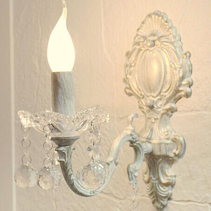 Candle Wall Light in White with Crystal Accents – Country Style Decor