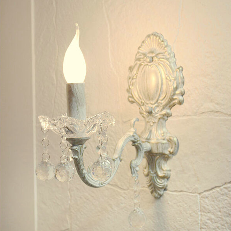 Candle Wall Light in White with Crystal Accents – Country Style Decor