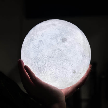 Moon Lamp in 3D Design with Wooden Stand