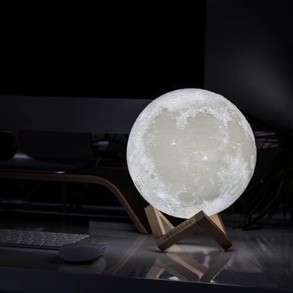 Moon Lamp in 3D Design with Wooden Stand
