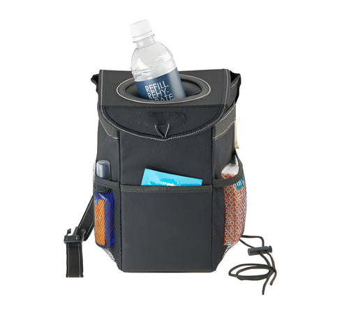 Space-Saving Vehicle Waste Bin with Secure Lid and Strap