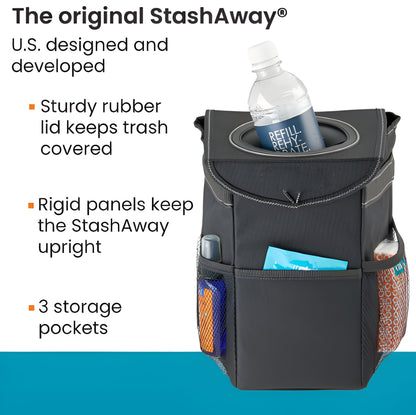 Space-Saving Vehicle Waste Bin with Secure Lid and Strap
